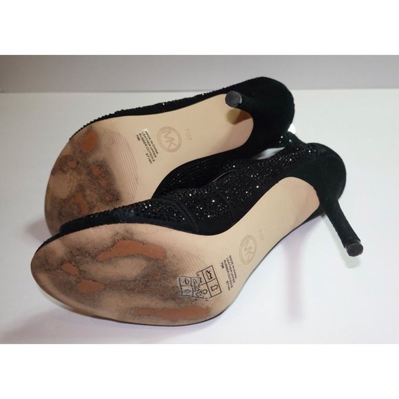 Michael Kors Mavis Open Toe Suede Stilettos Black with Crystals size 7.5 - Picture 8 of 8